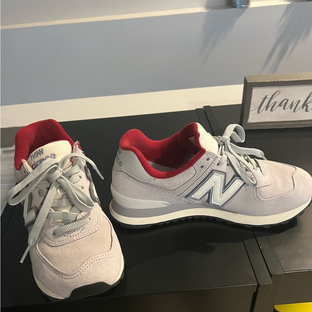 New Balance Light Gray and Red Athletic Shoes